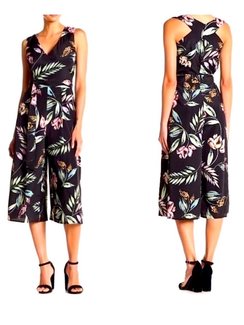 Vince Camuto Women’s Black Floral Sleeveless Jumpsuit
